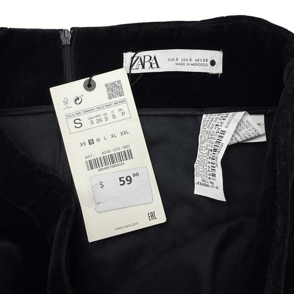 NWT ZARA Ruched Draped Velvet High Waisted Mini Black Skirt Size Small - Picture 4 of 5